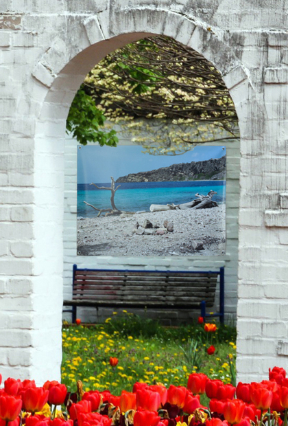 Tuinposter doorkijk zee tuin